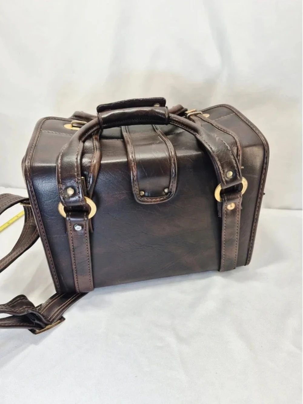 Vintage 70's Brown Leather hard case camera equipment carrierbag c